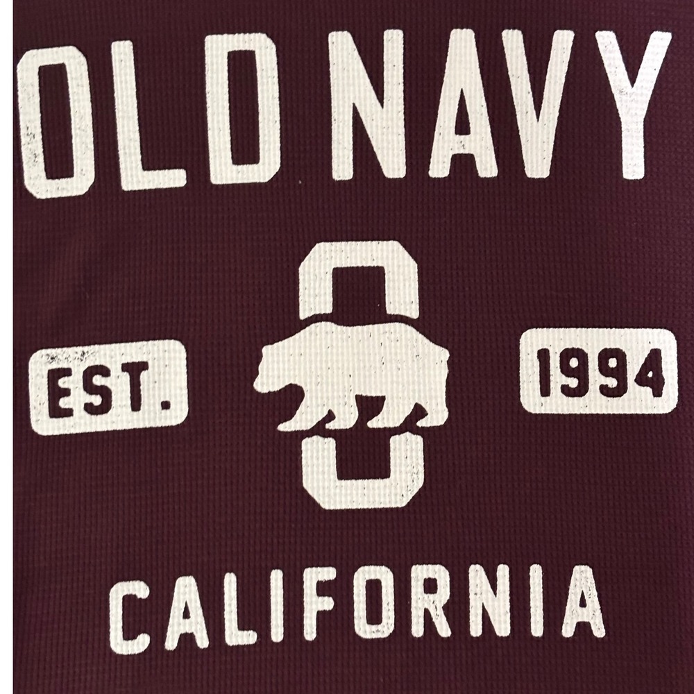 Old Navy Thermal Shirt Mens Large Burgundy California Graphic Flex New w/o tag